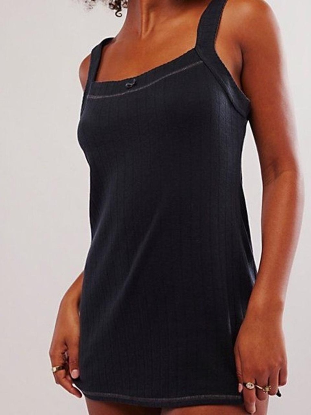 Ribbed Black Tank Slip Chemise